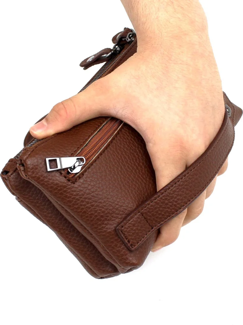 ديرسي كلوب Men's Brown Color Multi-Compartment Bracelet Belt Hand Banded Portfolio Handbag