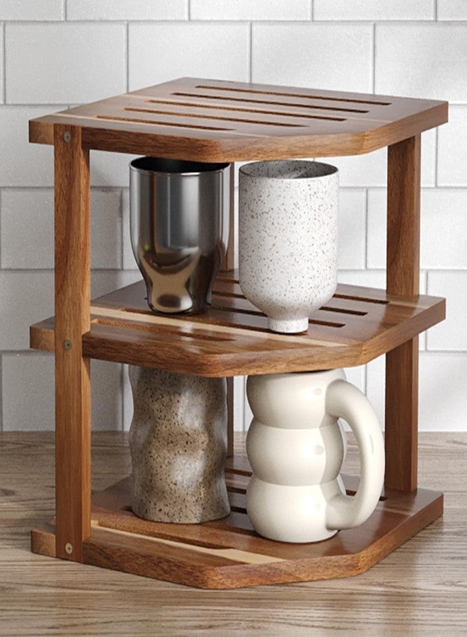VERTORGAN 3 Tier Acacia Wood Corner Shelf(2 Pack),Dish Drying Rack,Plate Organizer,Kitchen Spice Rack for Countertop and Cabinet,Pantry Organization and Storage - Image 1