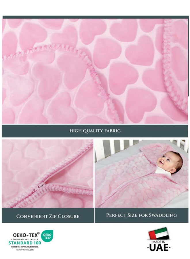 Cotton home بطانية سواتل قطنية للأطفال - ناعمة للغاية، خفيفة الوزن ومريحة مع قلوب بارزة، 90x80 سم وردي - Image 4