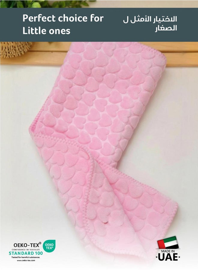 Cotton home بطانية سواتل قطنية للأطفال - ناعمة للغاية، خفيفة الوزن ومريحة مع قلوب بارزة، 90x80 سم وردي - Image 2