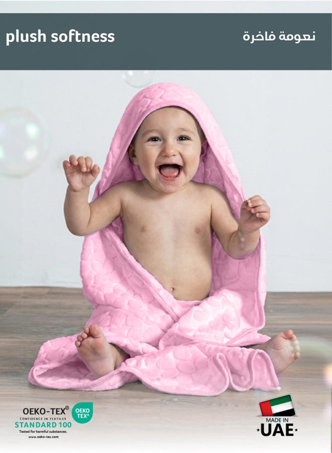 Cotton home بطانية سواتل قطنية للأطفال - ناعمة للغاية، خفيفة الوزن ومريحة مع قلوب بارزة، 90x80 سم وردي - Image 3