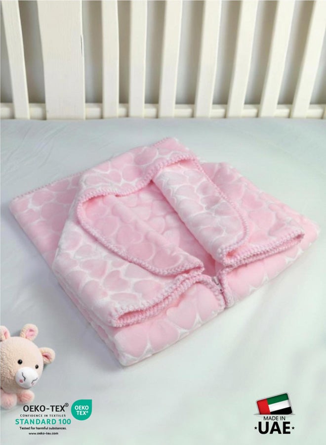 Cotton home بطانية سواتل قطنية للأطفال - ناعمة للغاية، خفيفة الوزن ومريحة مع قلوب بارزة، 90x80 سم وردي - Image 5