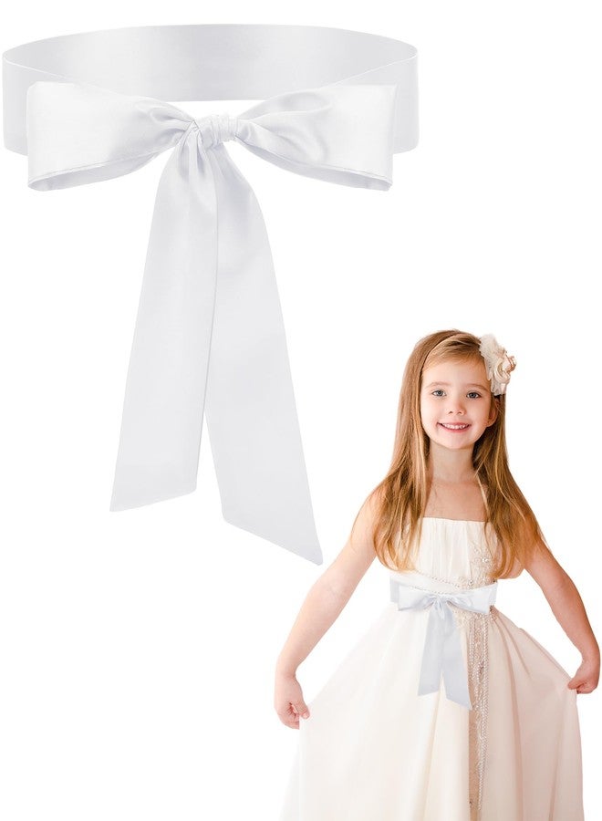 Glitopper Satin Sash Belt for Girls Flower Girl Sash Long Waist Belts for Wedding Party Special Occasion 2'' Wide(White) - Image 1