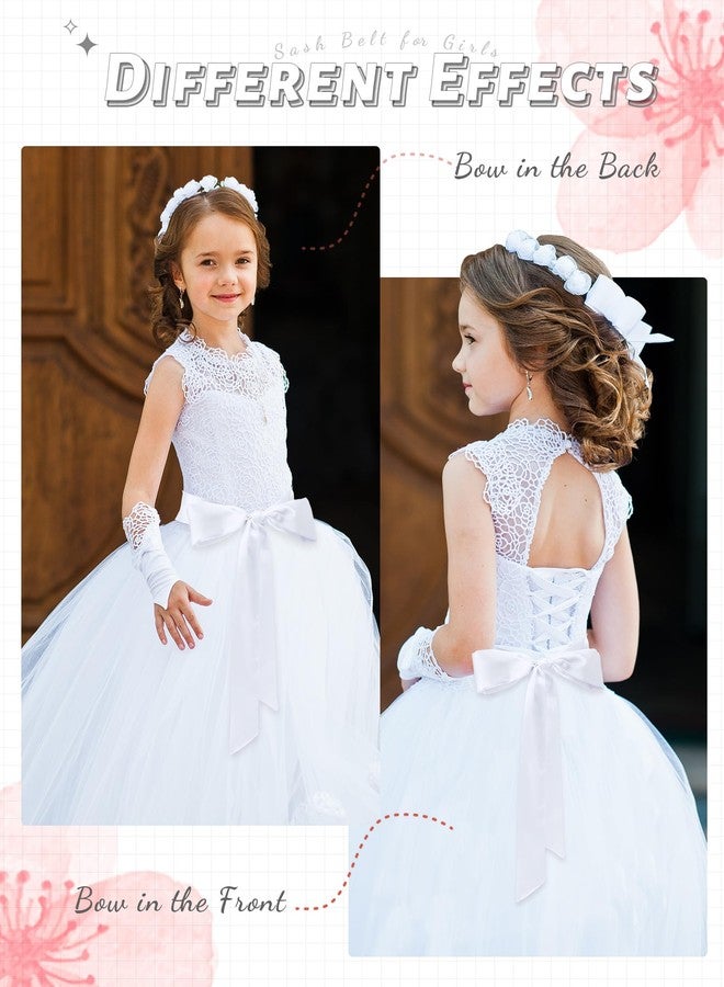Glitopper Satin Sash Belt for Girls Flower Girl Sash Long Waist Belts for Wedding Party Special Occasion 2'' Wide(White) - Image 4
