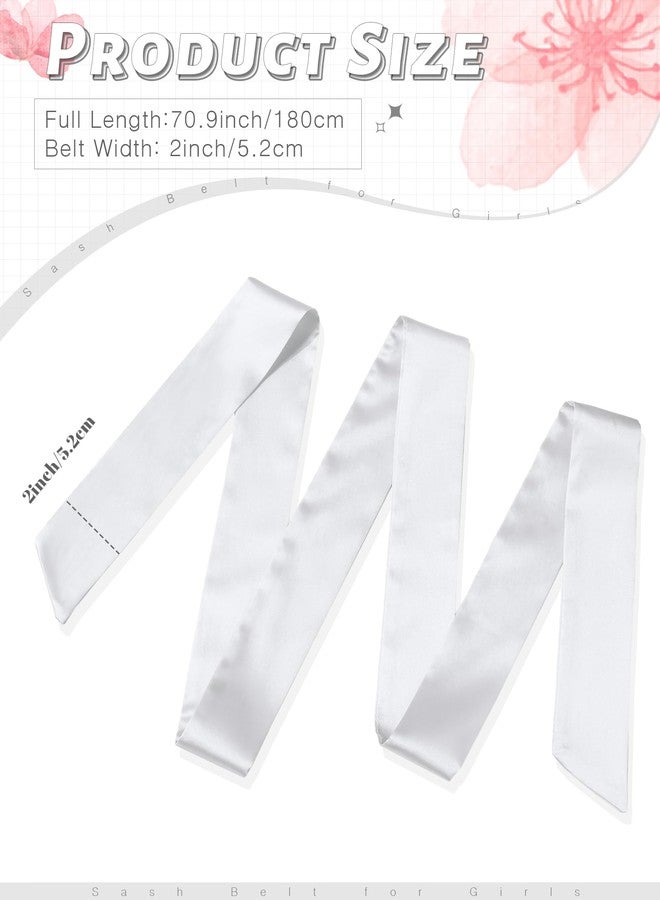Glitopper Satin Sash Belt for Girls Flower Girl Sash Long Waist Belts for Wedding Party Special Occasion 2'' Wide(White) - Image 3