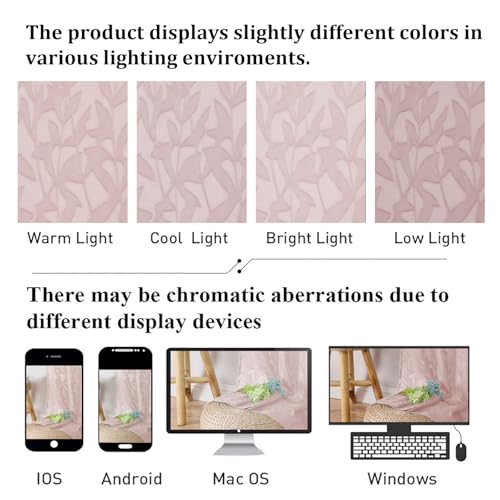 Lecloud Leia Clip Blush Pink Sheer Curtains 84 Inch Length 2 Panels, Jacquard Textured Leaf Light Filtering Voile Curtain for Girls Bedroom, Dual Rod Pockets Window Living Room Drapes, 38x84 Inch - Image 5