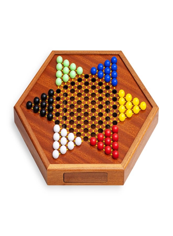 Black long Di fang Wooden Chinese Checkers Game Set with Storage Drawer, 12.6 inches - Includes 60 Colorful Acrylic Chess Pieces (6 Colors) - Classic Strategy Board Game - Image 2