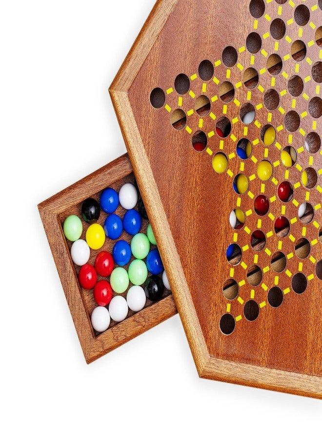 Black long Di fang Wooden Chinese Checkers Game Set with Storage Drawer, 12.6 inches - Includes 60 Colorful Acrylic Chess Pieces (6 Colors) - Classic Strategy Board Game - Image 3