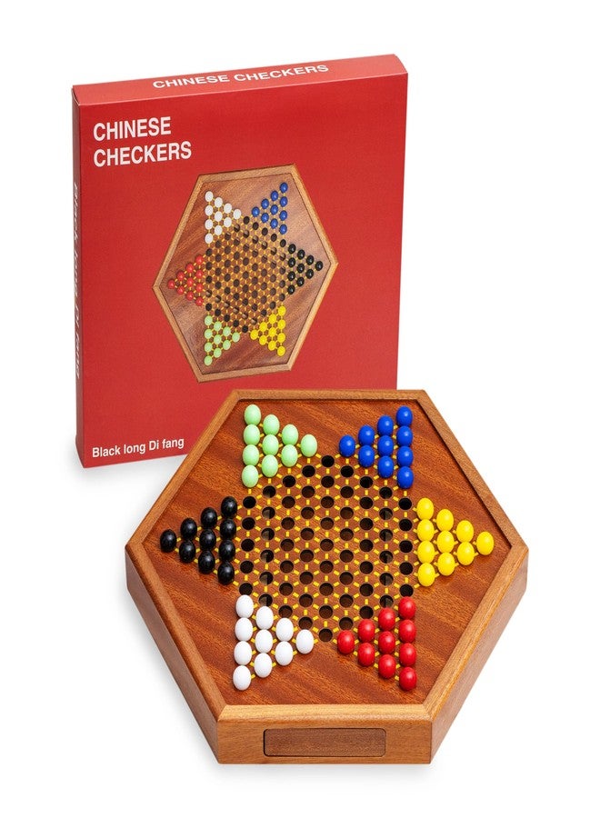 Black long Di fang Wooden Chinese Checkers Game Set with Storage Drawer, 12.6 inches - Includes 60 Colorful Acrylic Chess Pieces (6 Colors) - Classic Strategy Board Game - Image 1