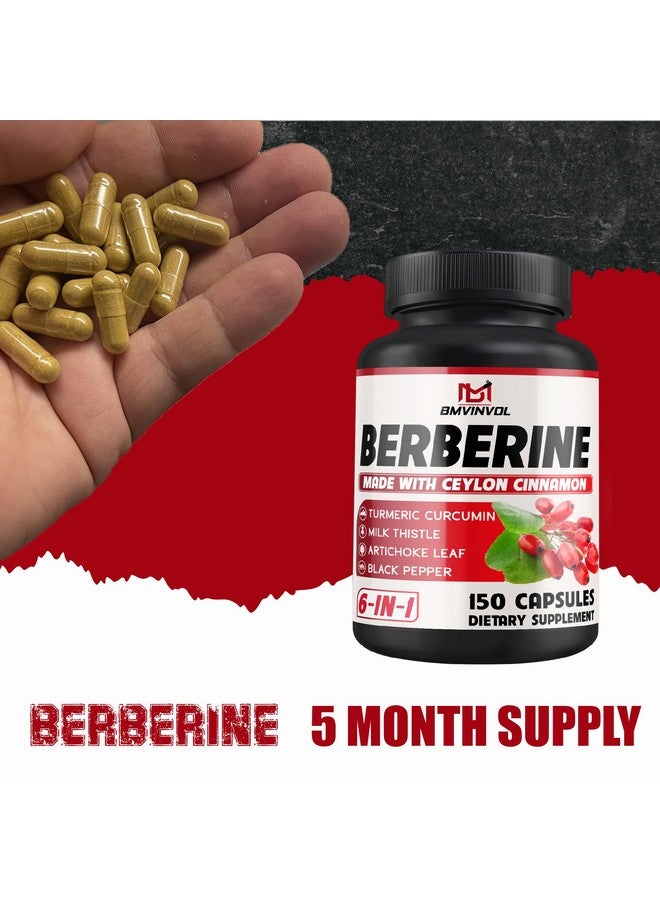 BMVINVOL Berberine HCl, 150 Capsules - Plus Ceylon Cinnamon, Turmeric, Milk Thistle, Artichoke, Black Pepper, Berberine HCI Root Supplements Pills - Immune System - Image 5