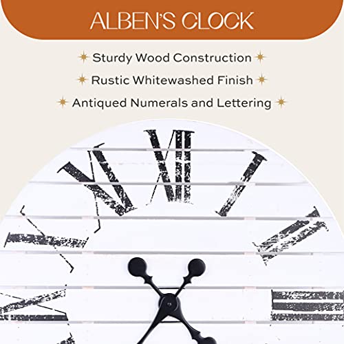 ALBEN Large Farmhouse Wall Clock - 24 inch Round Shiplap Farmhouse Style Clock Bundled with Decorative Reversible Wooden Sign - Image 3