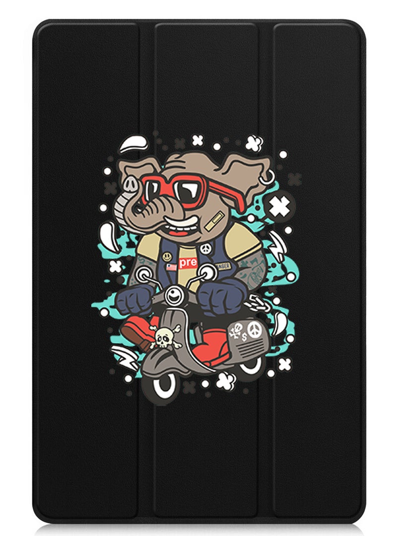 Theodor حافظة واقية قابلة للطي لجهاز OnePlus Pad 2 (2024) و OnePlus Pad Pro (2024) مع حامل ثلاثي الطيات وميزة الاستيقاظ التلقائي وغطاء مقاوم للصدمات مع فيل على دراجة - Image 1