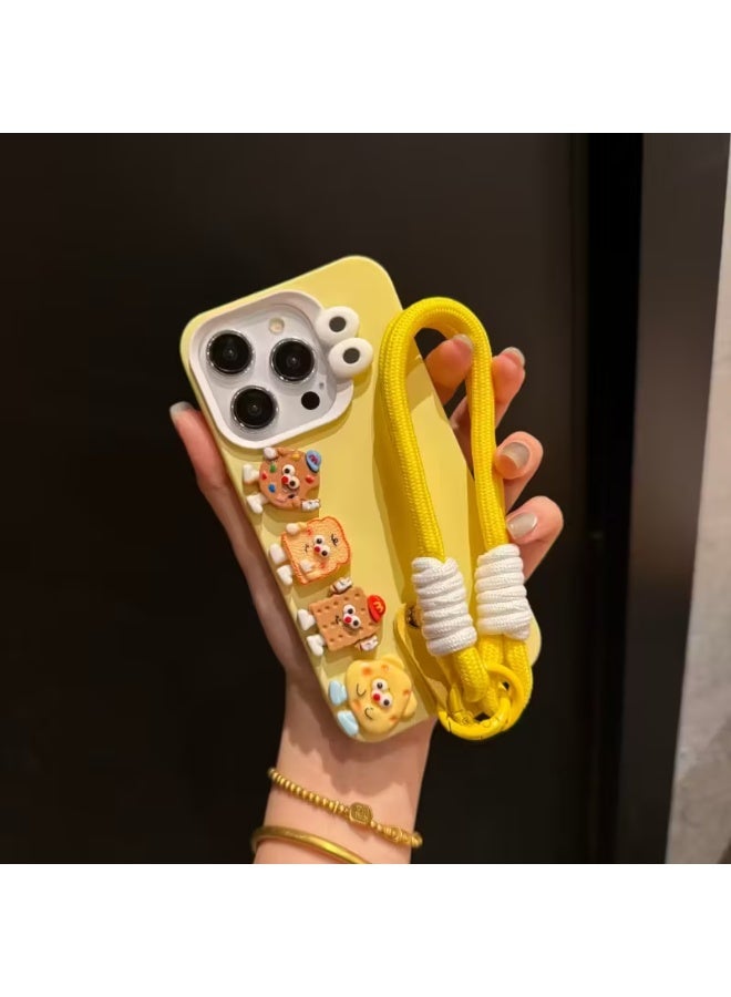 Temu Cute yellow silicone phone case with a 3D teddy bear design and an elastic strap for easy carrying. Shockproof and scratch-resistant cover compatible with iPhone 13 Pro Max. - Image 2