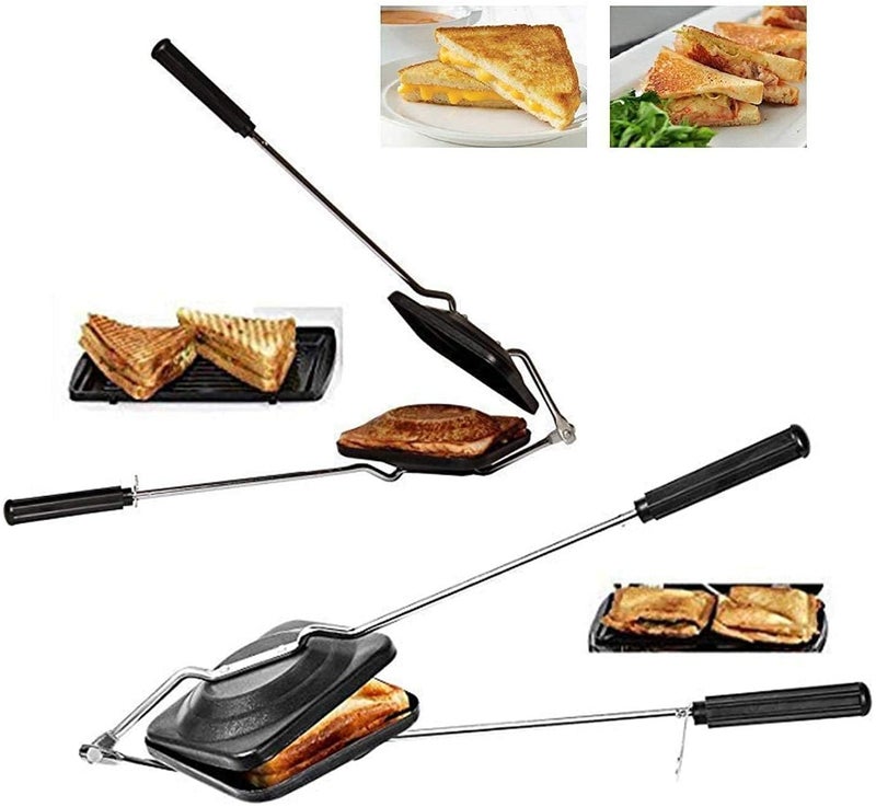 EDBIRET NonStick Aluminium Sandwich Gas Toaster Compatibility with Gas Stoves FlameProof Design HeatResistant Handle Sandwich Maker Sandwich Toaster Black - Image 4