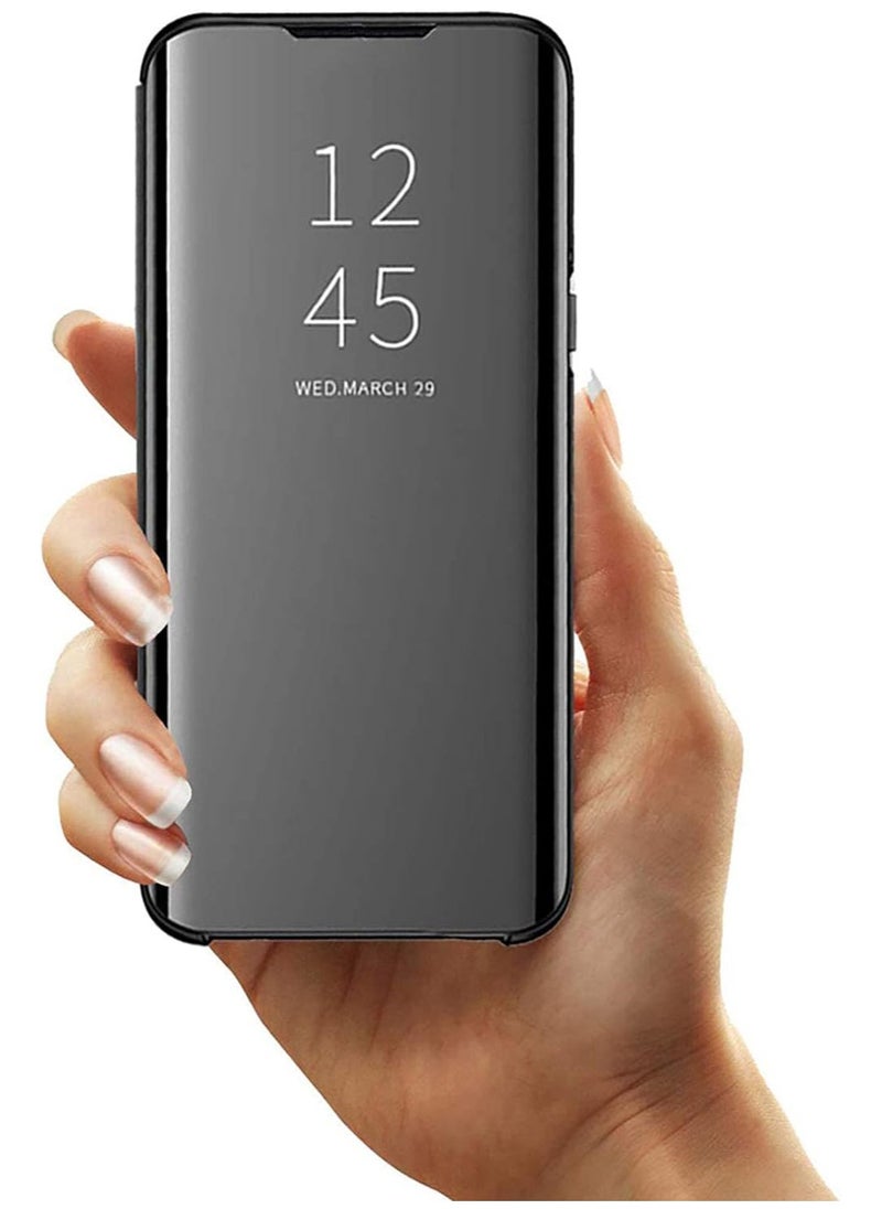 For Samsung Galaxy A72 Clear View Flip Case , Without Sensor , Stand Watching Position , Mirror Full Protection Cover Compatible With Samsung Galaxy A72 (6.7’) (Black)