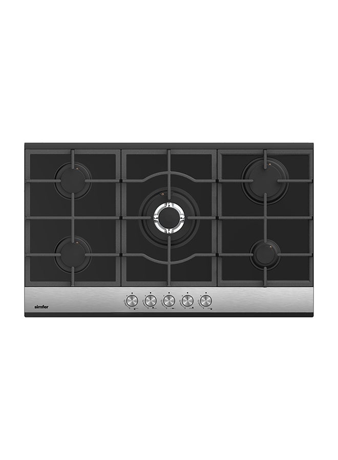 موقد غاز مدمج 90 سم مع 5 شعلات تيكنة باللون الأسود إنوكس