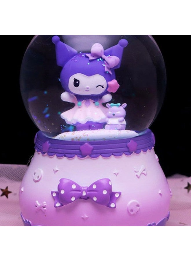 Kloomi Crystal Ball Music Box Girls Children's Birthday Gift Internet Celebratory Little Beaver Snow Music Box Ornaments-Color:Sweet Flower House Purple [inner Rotation + Music + Lantern + Automatic Snow] Large - Image 4