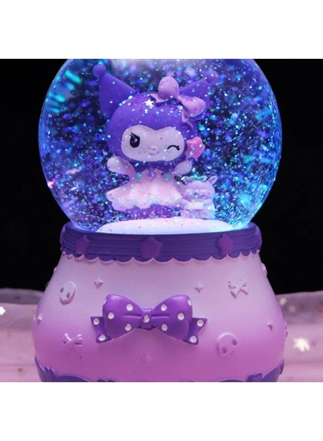 Kloomi Crystal Ball Music Box Girls Children's Birthday Gift Internet Celebratory Little Beaver Snow Music Box Ornaments-Color:Sweet Flower House Purple [inner Rotation + Music + Lantern + Automatic Snow] Large - Image 2