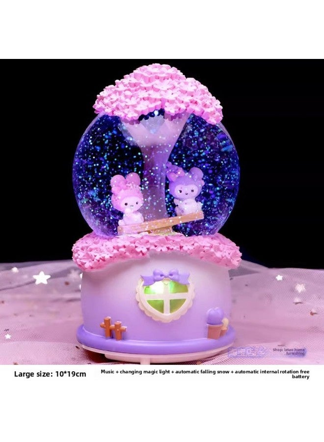 Kloomi Crystal Ball Music Box Girls Children's Birthday Gift Internet Celebratory Little Beaver Snow Music Box Ornaments-Color:Sweet Flower House Purple [inner Rotation + Music + Lantern + Automatic Snow] Large - Image 1