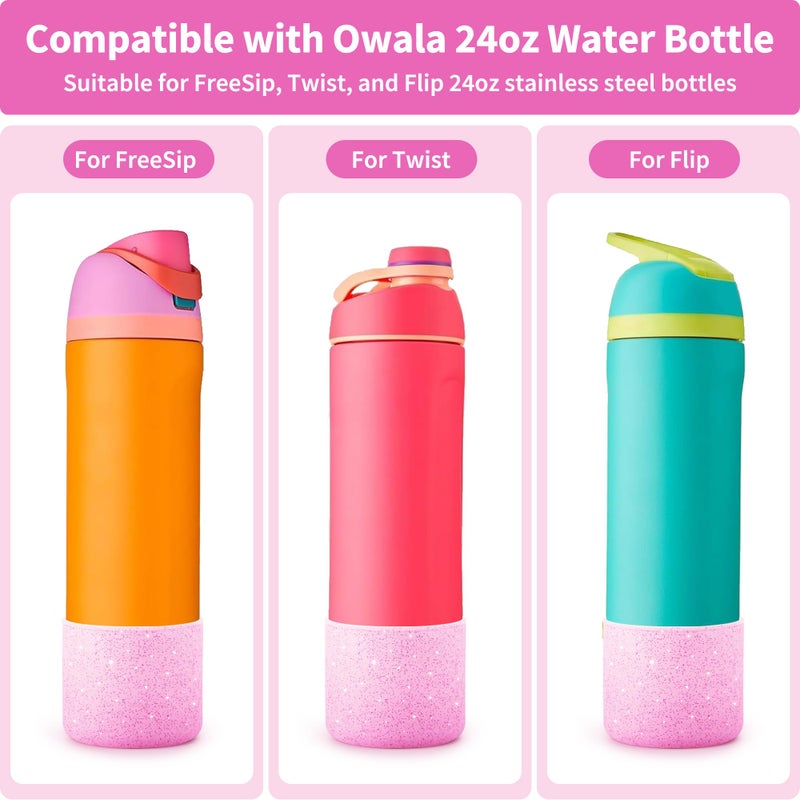Diumepo Silicone Water Bottle Boot f or Owala 24 oz, Anti-Slip Protective Sleeve for Owala Twist & FreeSip & Flip Stainless Steel Water Bottle, Boot Bottom Base for Owala (Glitter Pink) - Image 2