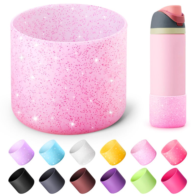 Diumepo Silicone Water Bottle Boot f or Owala 24 oz, Anti-Slip Protective Sleeve for Owala Twist & FreeSip & Flip Stainless Steel Water Bottle, Boot Bottom Base for Owala (Glitter Pink) - Image 1