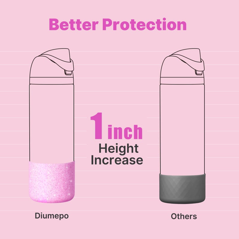 Diumepo Silicone Water Bottle Boot f or Owala 24 oz, Anti-Slip Protective Sleeve for Owala Twist & FreeSip & Flip Stainless Steel Water Bottle, Boot Bottom Base for Owala (Glitter Pink) - Image 3