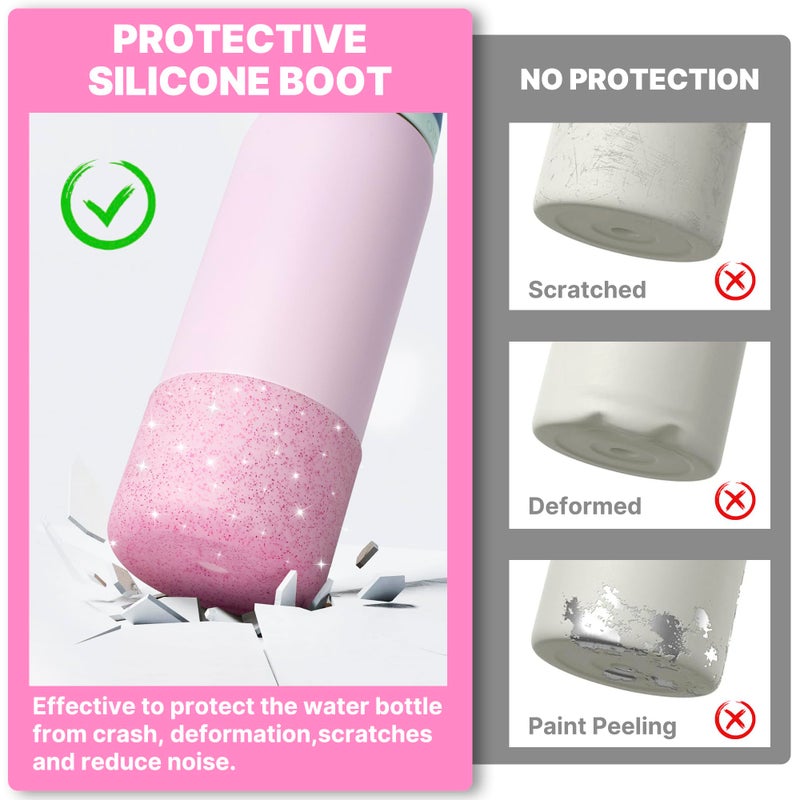 Diumepo Silicone Water Bottle Boot f or Owala 24 oz, Anti-Slip Protective Sleeve for Owala Twist & FreeSip & Flip Stainless Steel Water Bottle, Boot Bottom Base for Owala (Glitter Pink) - Image 5