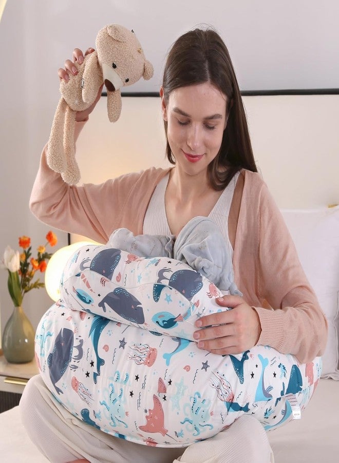 Proliva وسادة بروليفا للرضاعة الطبيعية للأطفال حديثي الولادة مع غطاء قابل للفصل، وسادة الرضاعة الطبيعية ودعم الرضاعة الطبيعية للأطفال، وسادة رضاعة مع غطاء قابل للإزالة (أبيض كريمي - دولفين) - Image 5