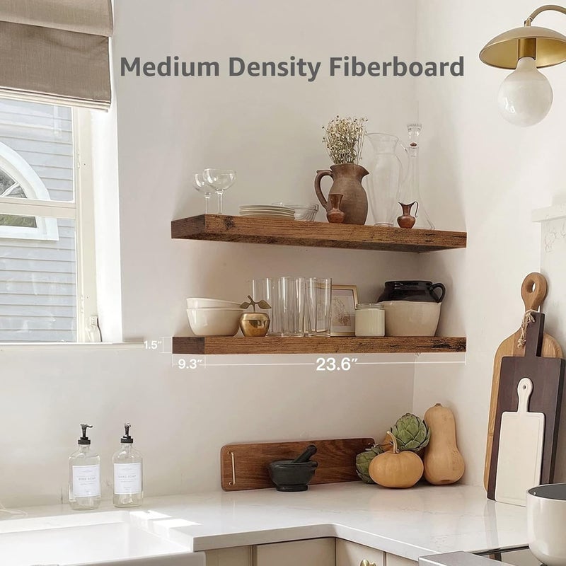 QEEIG Floating Shelves Wall Shelf 24 inches Long Bathroom Bedroom Kitchen Living Room Mounted Shelve Set of 2 Farmhouse Shelfs 9.3" D x 23.6" W, Rustic Brown (008-60BN) - Image 3