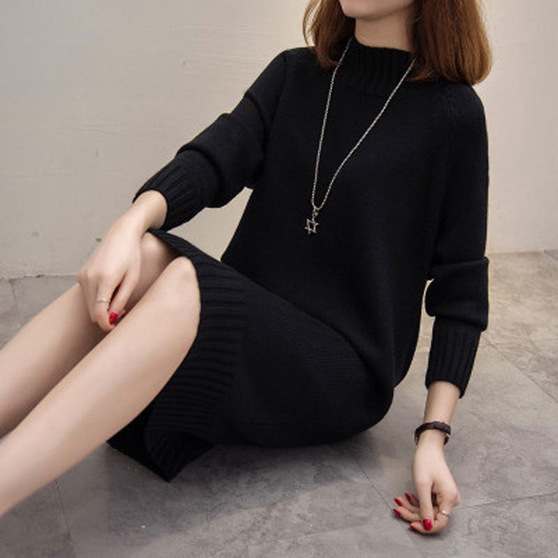 Womens sweater 2020 autumn and winter New loose outer wear western style long popular half turtleneck thickened base 243 pink - Image 3