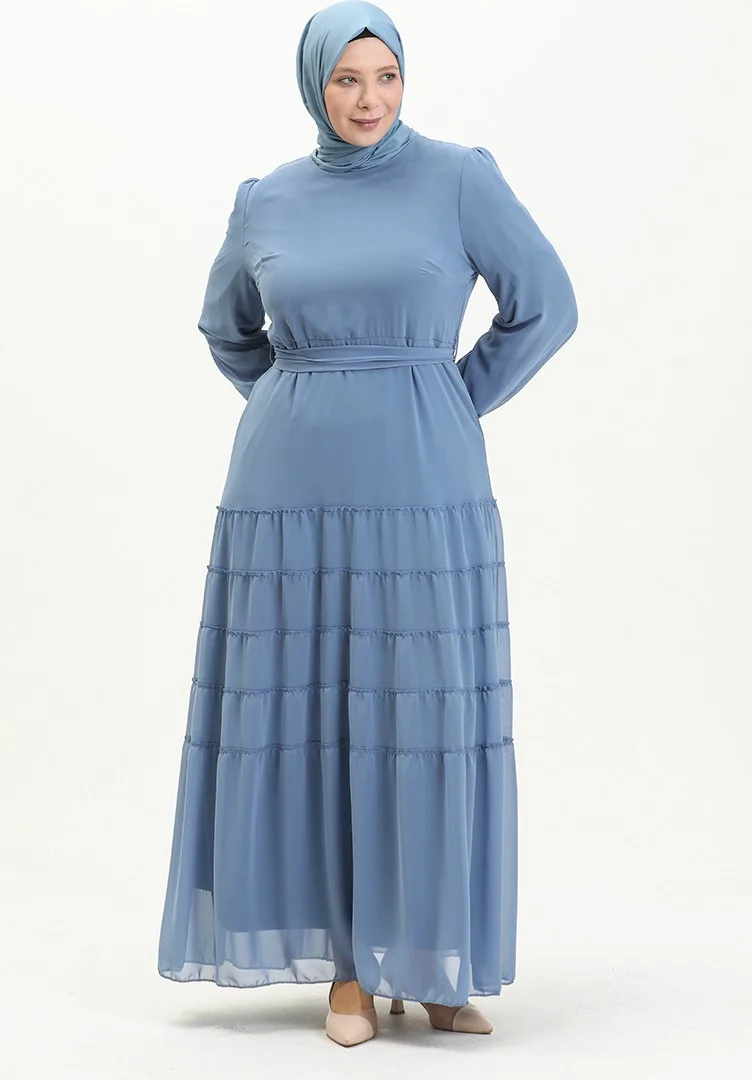 Sefa Merve Pleated Evening Dress 5712-02 Indigo
