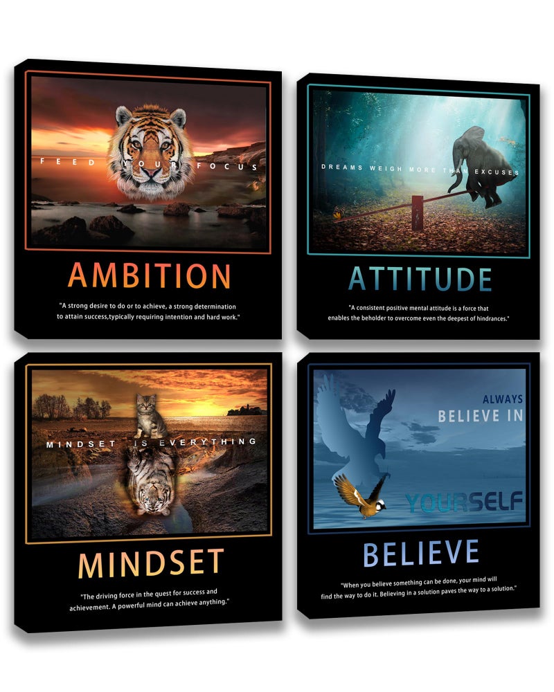 Kuiluuye Motivational Wall Art Inspirational Canvas Poster Print Modern Inspiring Entrepreneur Quotes Animals Painting Picture Office Wall Decor Framed Artwork 4 Pieces Living Room Bedroom Workplace Decoration - Image 2