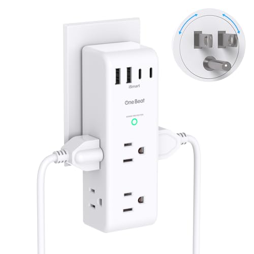 Surge Protector Outlet Extender with Rotating Plug 6 AC Multi Plug Outlet with 4 USB Ports 2 USB C 1800J Wall Charger 3Sided Power Strip with Spaced Outlet Splitter for Home Office Travel
