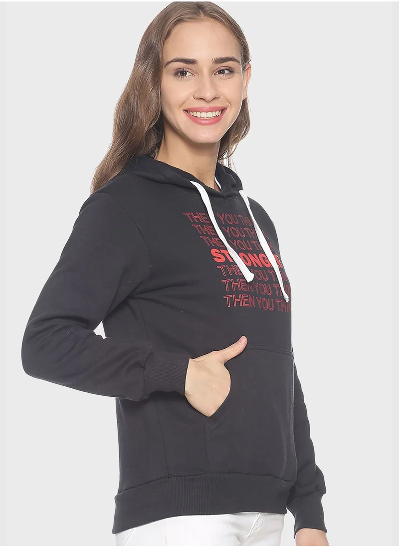 Campus Sutra Front Pocket Printed Hoodie