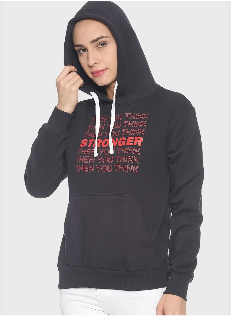 Campus Sutra Front Pocket Printed Hoodie