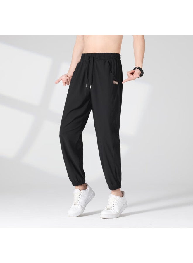 Homlean Men's Tapered Casual Pants, Autumn Versatile Comfortable Sports Breathable Fashion Drawstring Trousers Ls23 Black 3XL - Image 3