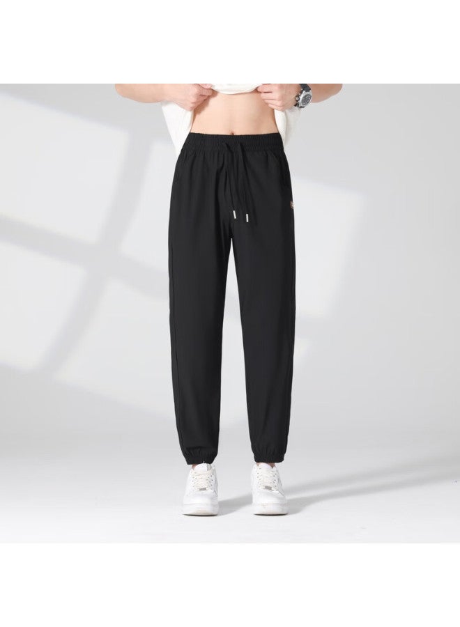 Homlean Men's Tapered Casual Pants, Autumn Versatile Comfortable Sports Breathable Fashion Drawstring Trousers Ls23 Black 3XL - Image 4