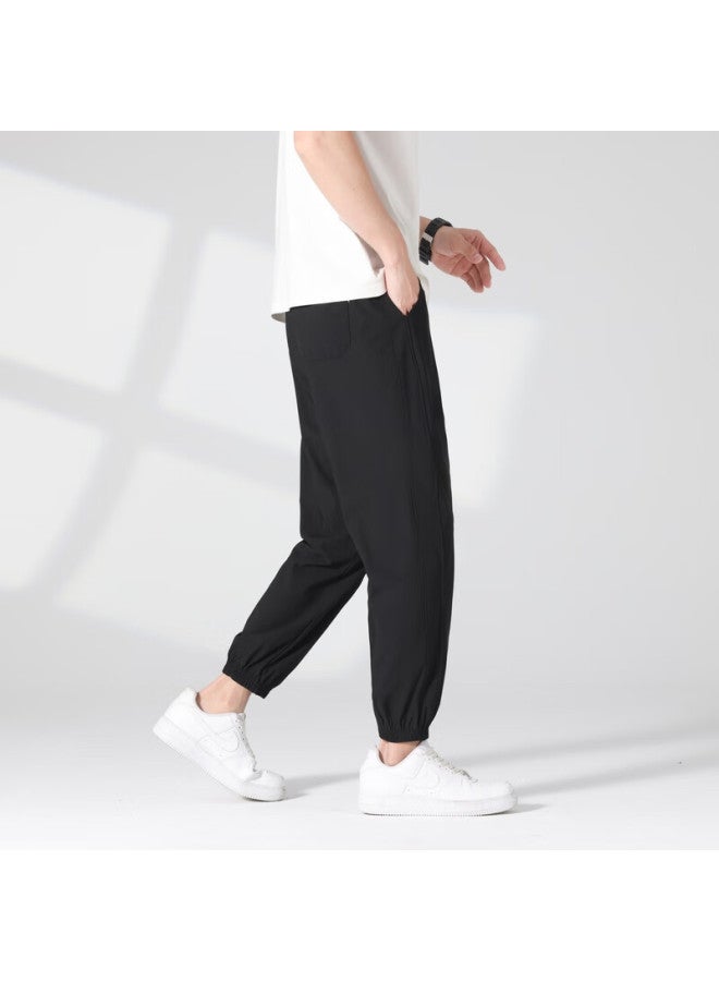 Homlean Men's Tapered Casual Pants, Autumn Versatile Comfortable Sports Breathable Fashion Drawstring Trousers Ls23 Black 3XL - Image 1