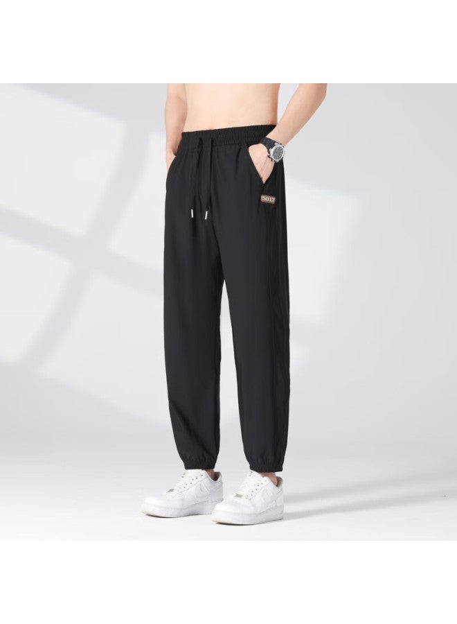 Homlean Men's Tapered Casual Pants, Autumn Versatile Comfortable Sports Breathable Fashion Drawstring Trousers Ls23 Black 3XL - Image 5