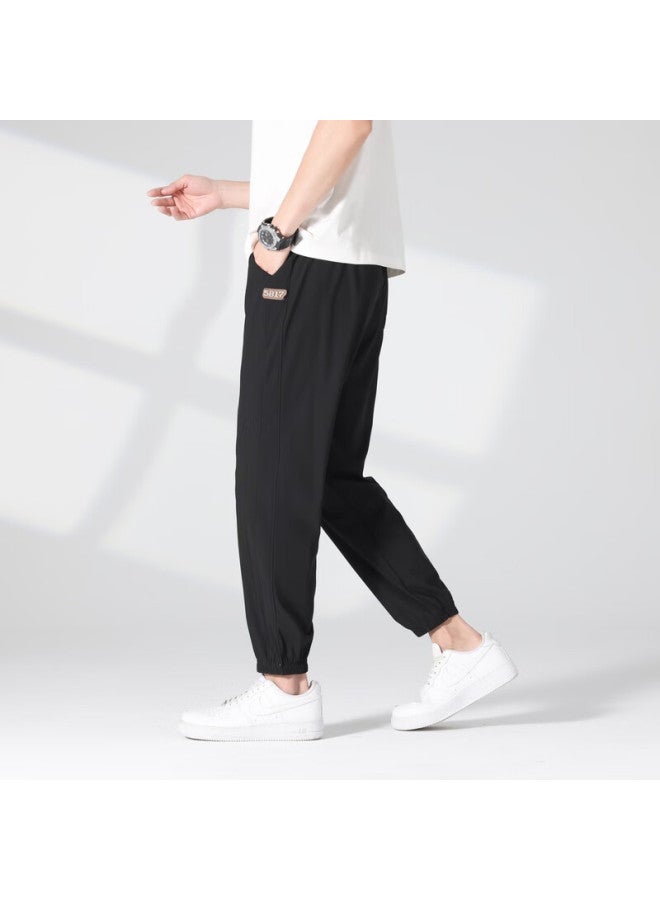 Homlean Men's Tapered Casual Pants, Autumn Versatile Comfortable Sports Breathable Fashion Drawstring Trousers Ls23 Black 3XL - Image 2