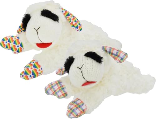 Multipet Lamb Chop 105 Plush Dog Toy with Rainbow Ears and Front Paws - Image 1