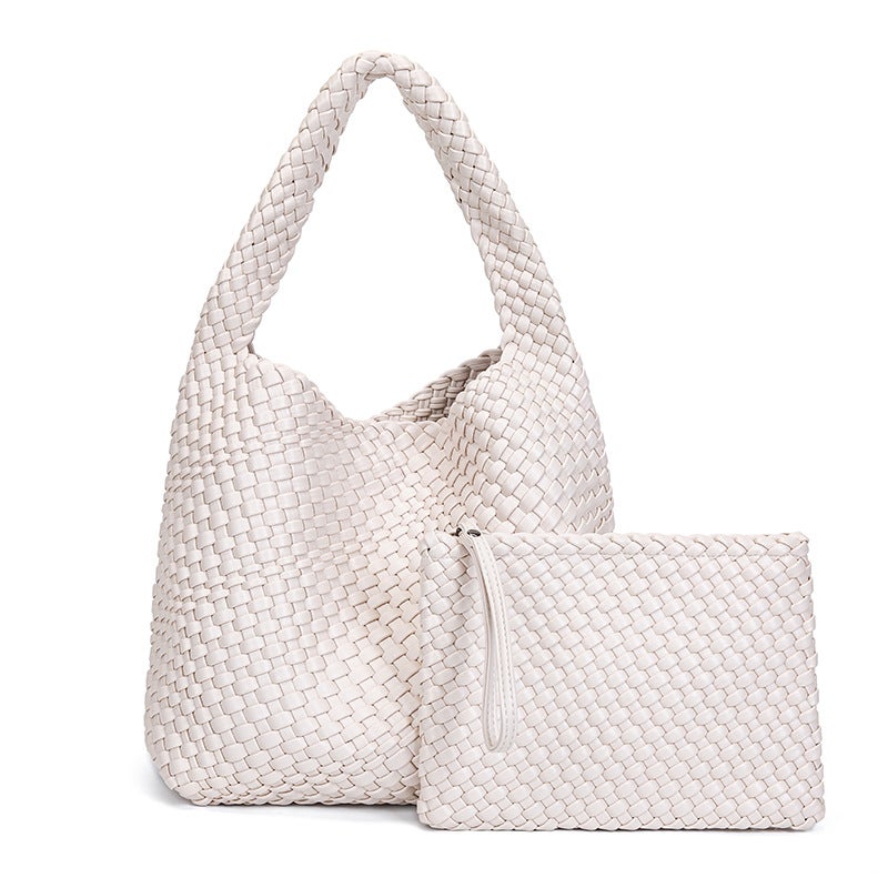 New Hand-Woven Large Capacity Pu Leather Women'S Bag Casual Portable Underarm Shoulder Bag - Image 1