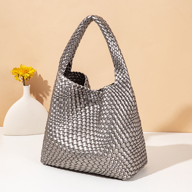 New Hand-Woven Large Capacity Pu Leather Women'S Bag Casual Portable Underarm Shoulder Bag - Image 4