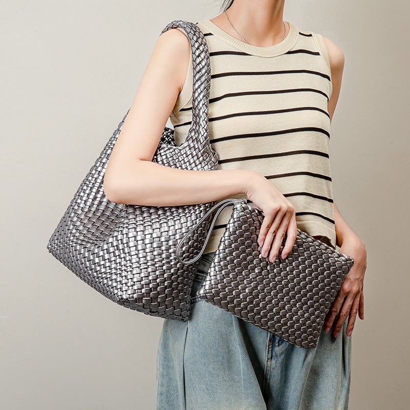 New Hand-Woven Large Capacity Pu Leather Women'S Bag Casual Portable Underarm Shoulder Bag - Image 3