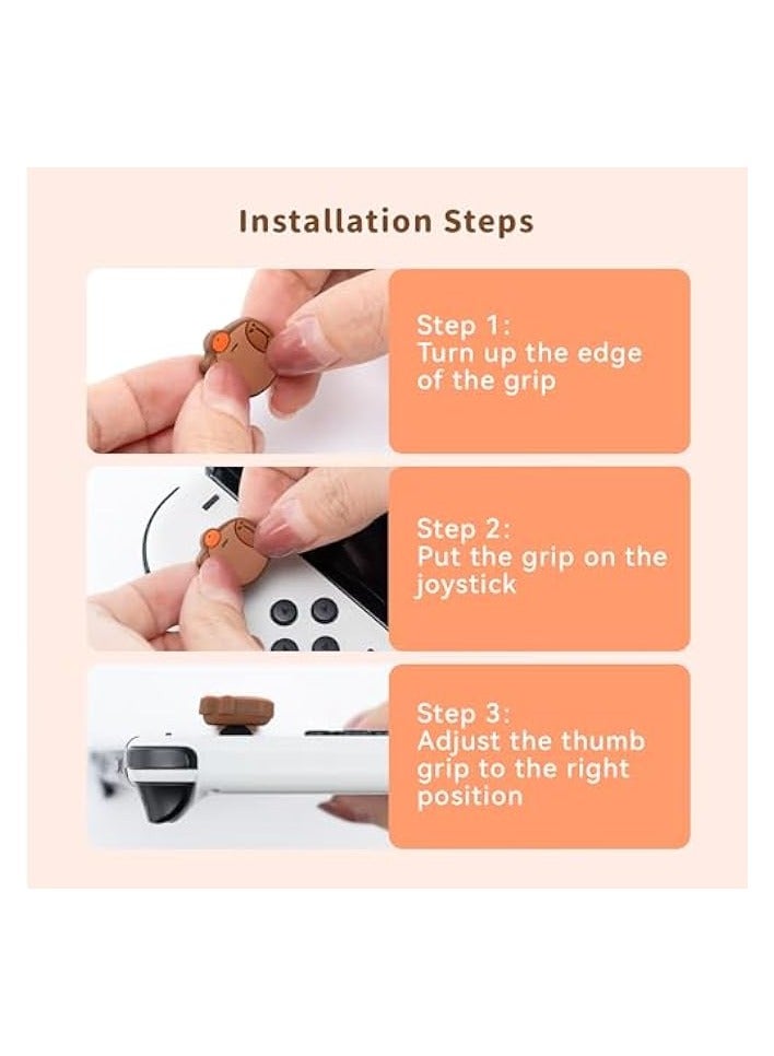 بروماس 4 قطع من أغطية قبضة الإبهام كابيبارا للتبديل، أغطية عصا التحكم السيليكون اللطيفة، غطاء عصا التحكم الناعم متوافق مع نينتندو سويتش/OLED/سويتش لايت - Image 5