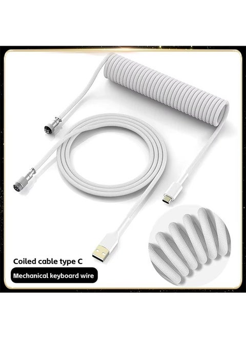 Detachable Mechanical Gaming Keyboard Wire Data Cable,with Spring Extension and Type C to USB A Mix 1.5M for Gaming Keyboard and Cellphone, White