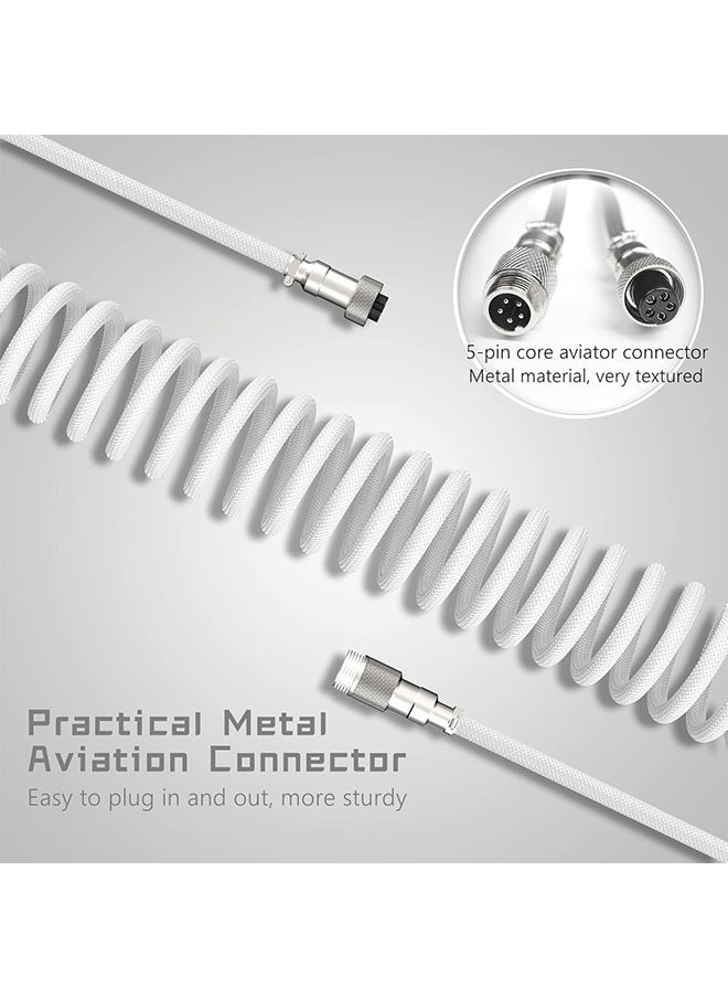 Detachable Mechanical Gaming Keyboard Wire Data Cable,with Spring Extension and Type C to USB A Mix 1.5M for Gaming Keyboard and Cellphone, White