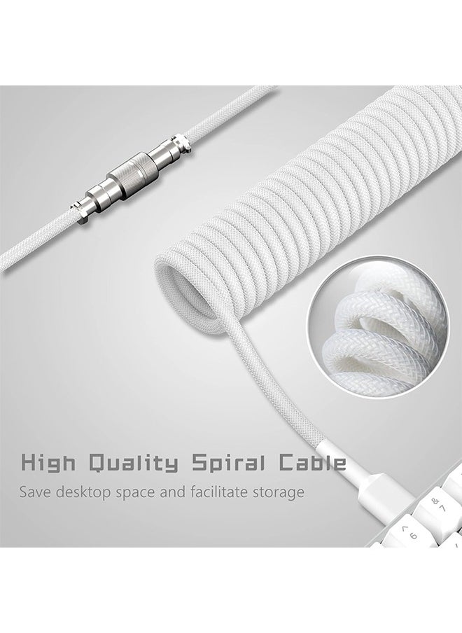Detachable Mechanical Gaming Keyboard Wire Data Cable,with Spring Extension and Type C to USB A Mix 1.5M for Gaming Keyboard and Cellphone, White