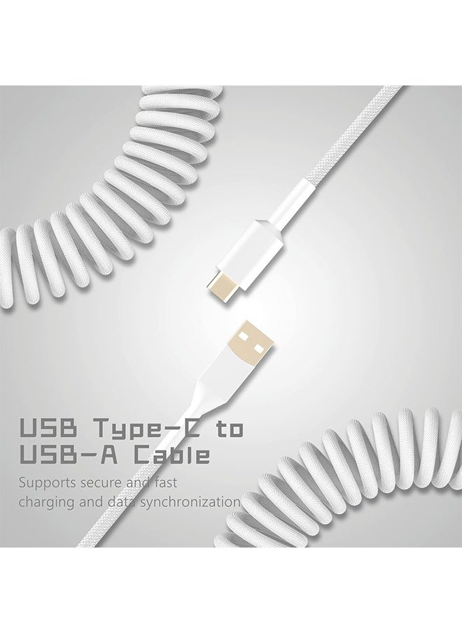 Detachable Mechanical Gaming Keyboard Wire Data Cable,with Spring Extension and Type C to USB A Mix 1.5M for Gaming Keyboard and Cellphone, White