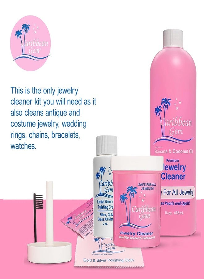 Caribbean Gem Jewelry Cleaner 16oz & 8oz, Basket, Brush, Polishing Cream & Polishing Cloth - Jewelry Cleaning Kit for All Gold, Silver, Diamonds, Rings, Necklaces, Gems, Precious Stones & Metals - Image 4